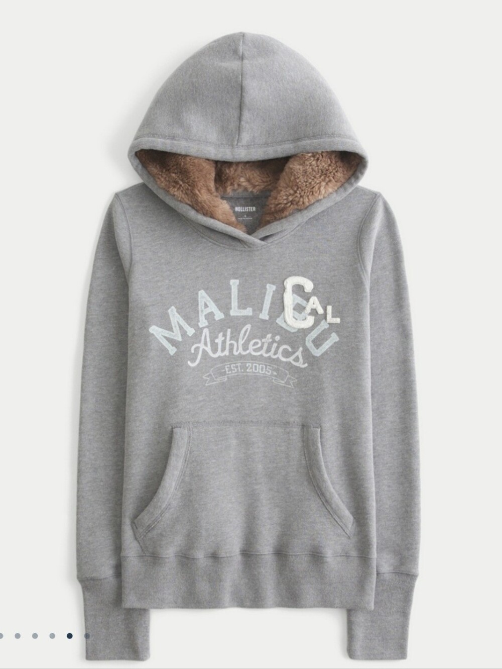Hollister Feel Good Faux Fur-Lined Hood Graphic Hoodie HEATHER GREY, M